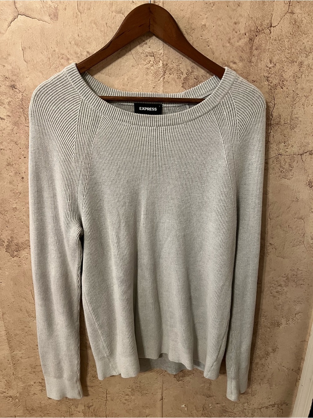 Express Mens Light Gray Ribbed Sweater